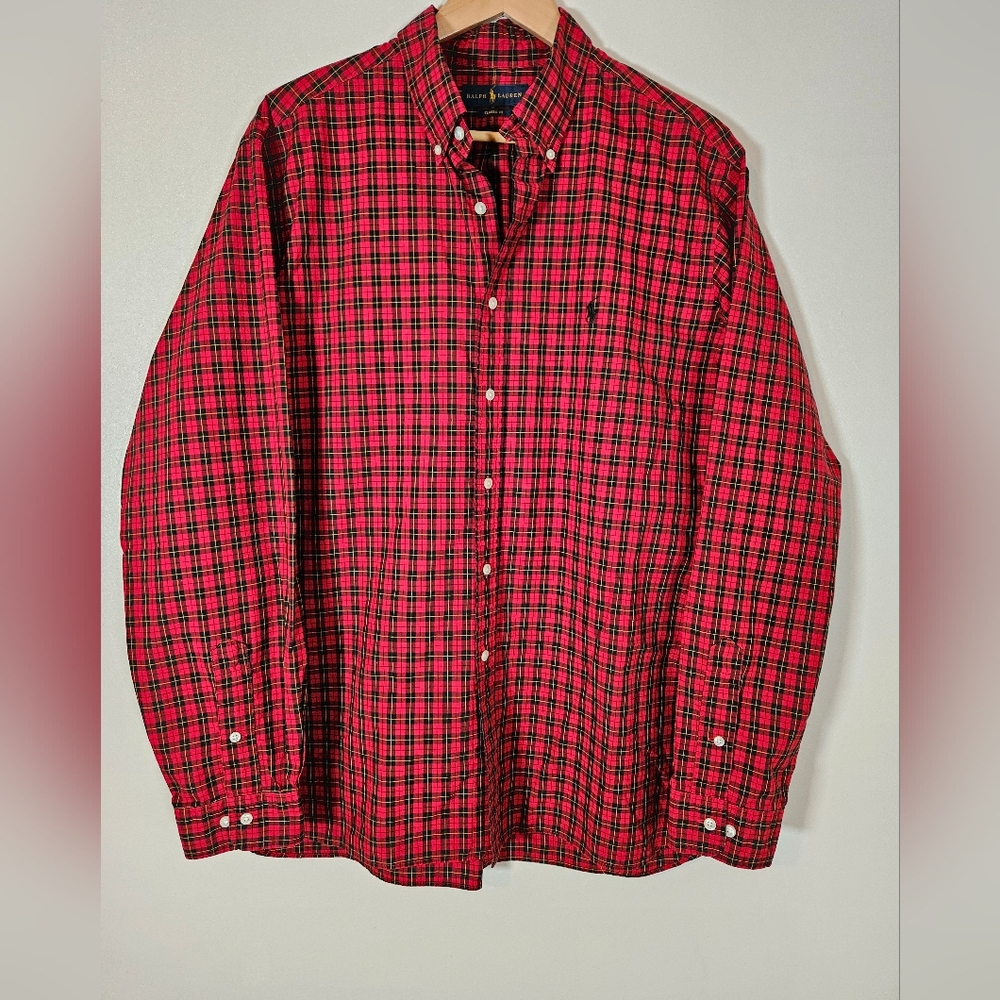 Ralph Lauren Mens 17/34 35 Red Plaid Button Up Small Pony Preppy Classic